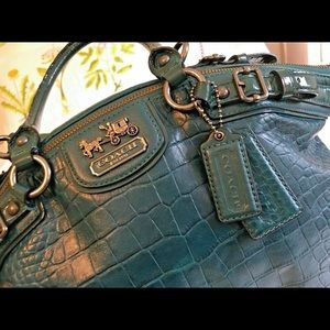 Coach Lindsey Teal Croc Embossed Bag